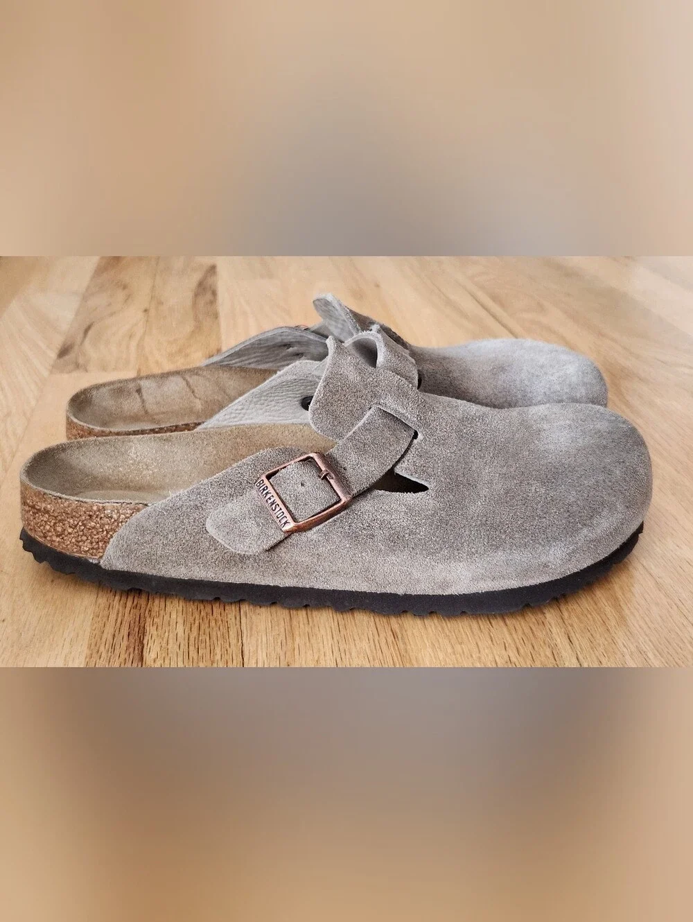 Womens 40 Birkenstock Boston Suede Clog Soft Footbed - Taupe - Picture 5 of 7